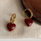Gold-Tone Red Heart Earrings