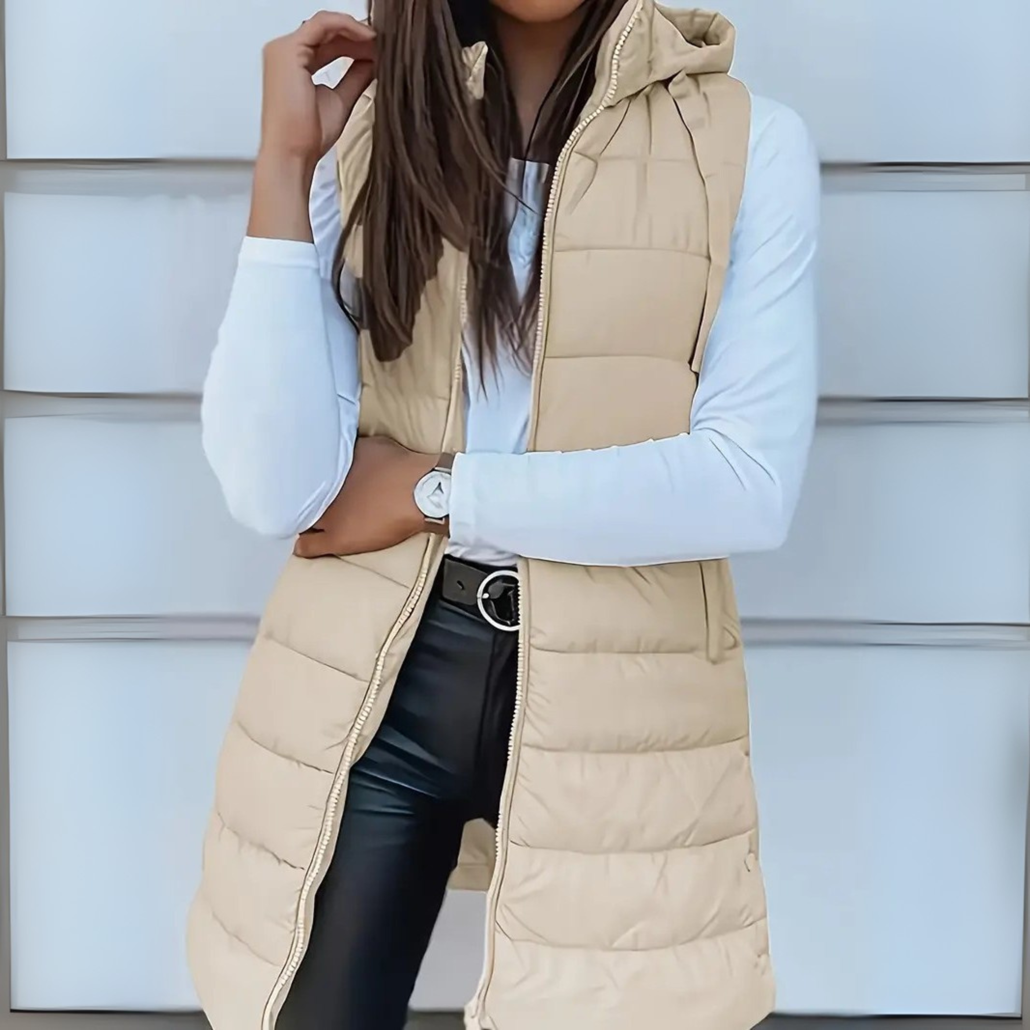 Raquel - Casual long sleeveless hooded vest