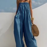 Denim jumpsuit with wide-leg trousers | Christina
