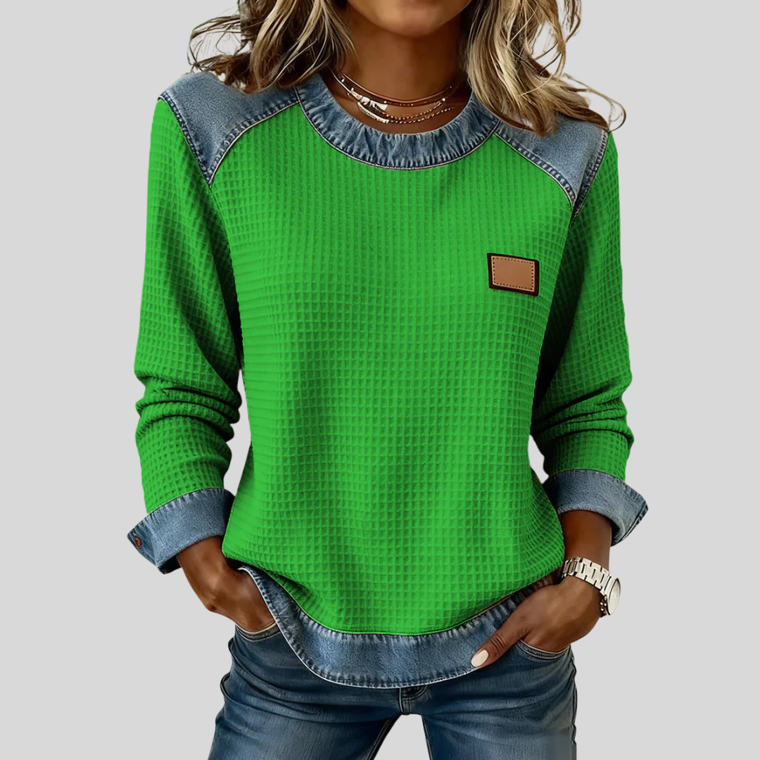 Delancine Waffle Texture Contrast Top