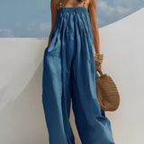 Denim jumpsuit with wide-leg trousers | Christina