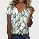 Celia White Wave Print V-Neck Blouse