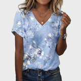 Delia Soft Blue Floral V-Neck Blouse