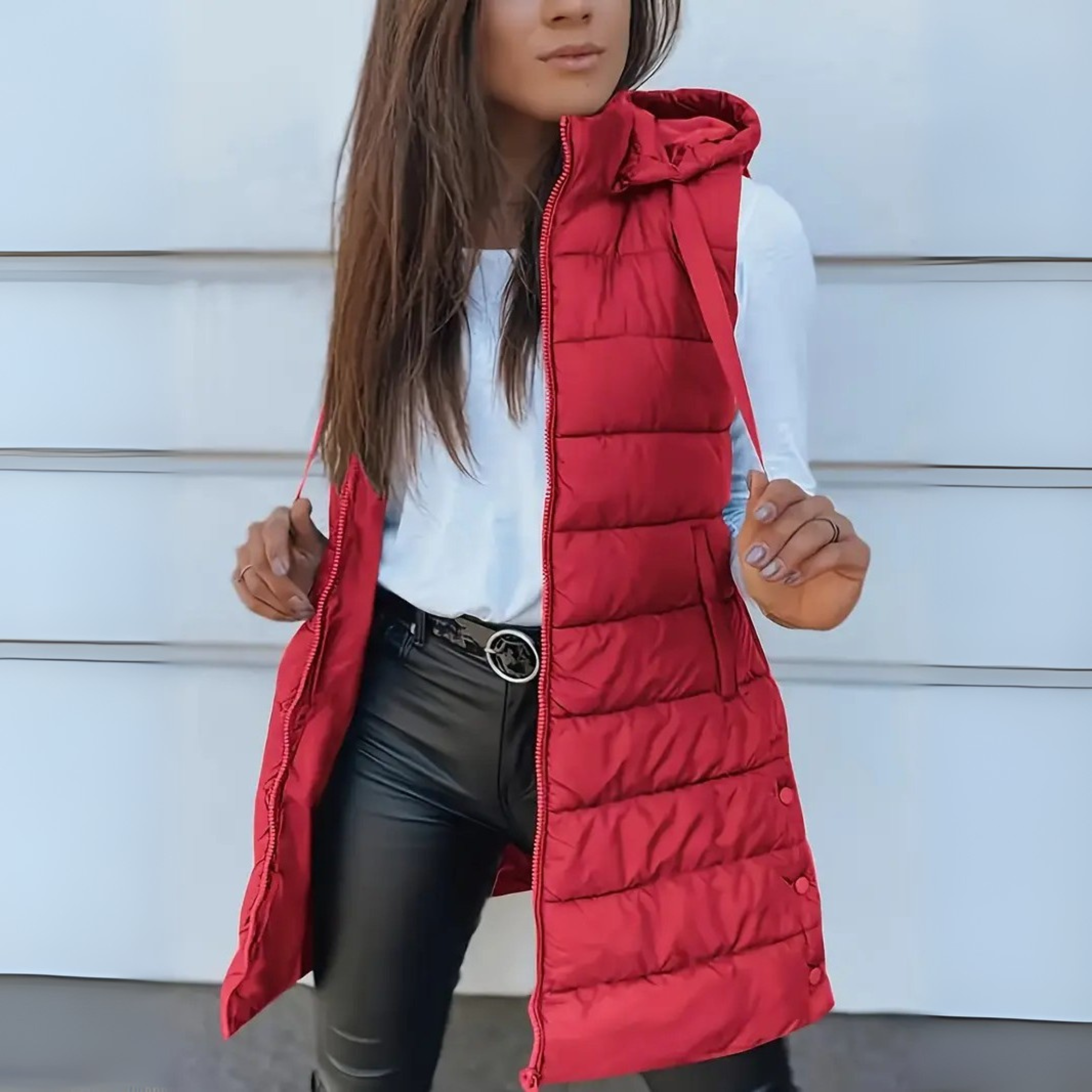Raquel - Casual long sleeveless hooded vest