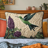 Antique Style Quilted Cushion Cover with Hummingbirds Quilted Cushion Cover