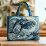 Tia Dolphins in the Waves Quilted Tote Bag
