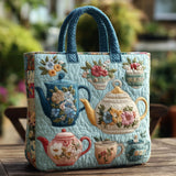 Maria Floral Teapots Quilted Tote Bag
