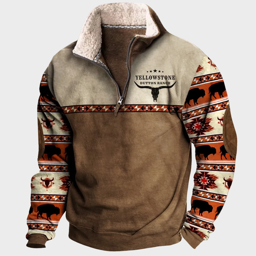 Benjamin men's pattern-sleeve half-zip fleece at Anne London, catalogue view 1