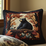 Black Bear & Autumn Atmosphere Quilted Cushion Cover