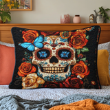 Skull & Butterfly Quilted Cushion Cover