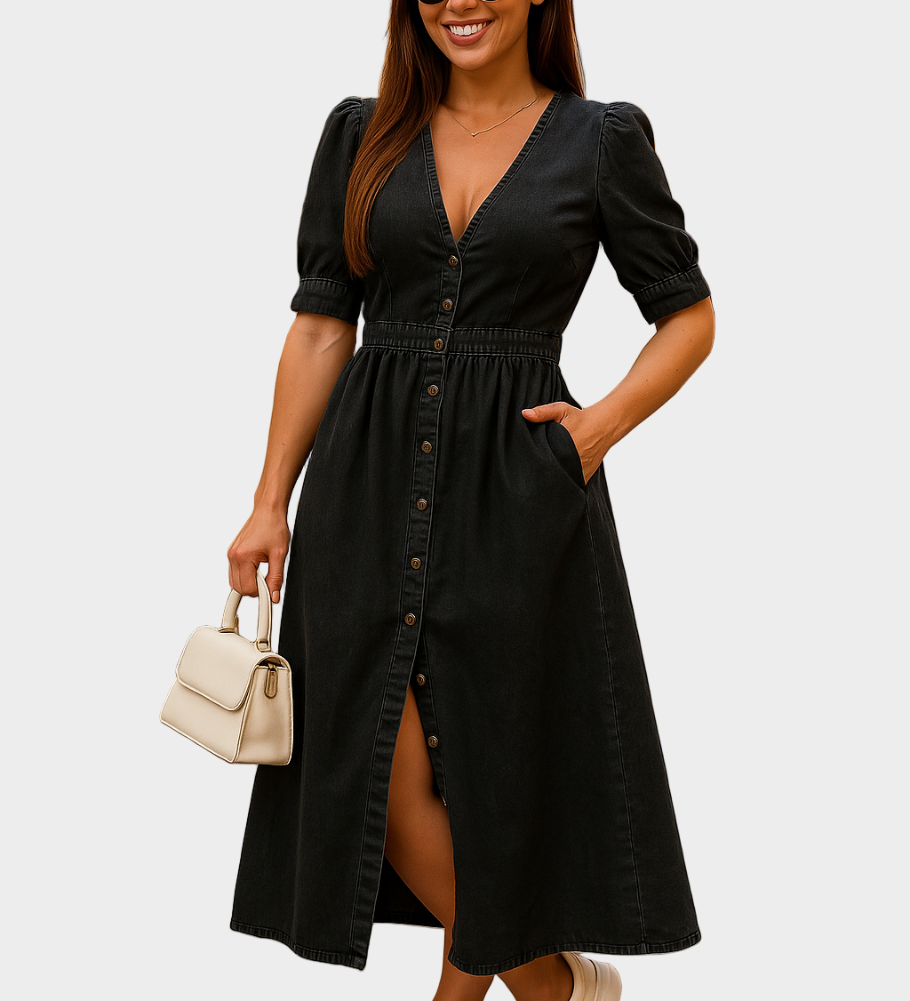 Aphra Button-Front Denim Dress