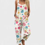 Mila White Floral Dungarees
