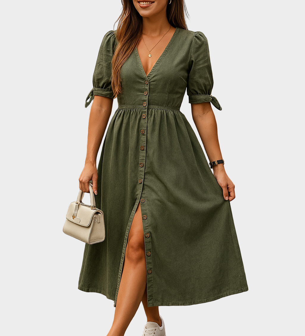 Aphra Button-Front Denim Dress