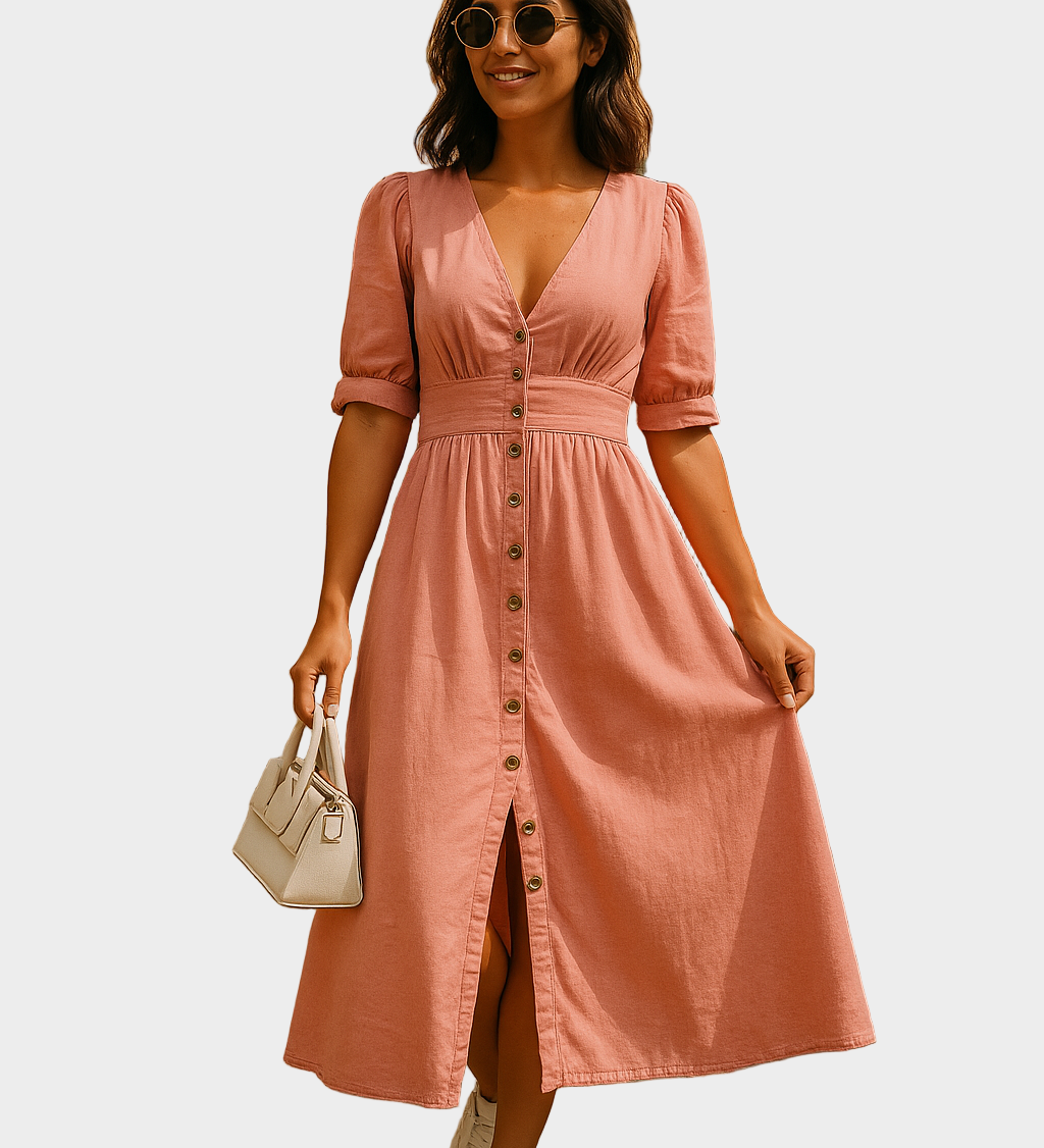 Aphra Button-Front Denim Dress