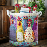 Quilted laundry basket – Cheerful country hens