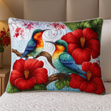 Crimson Flowers Quilted Cushion Cover