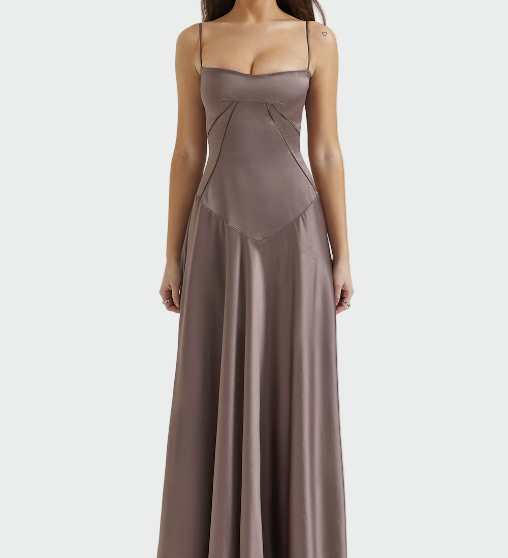 Satin Maxi Dress with Thin Straps