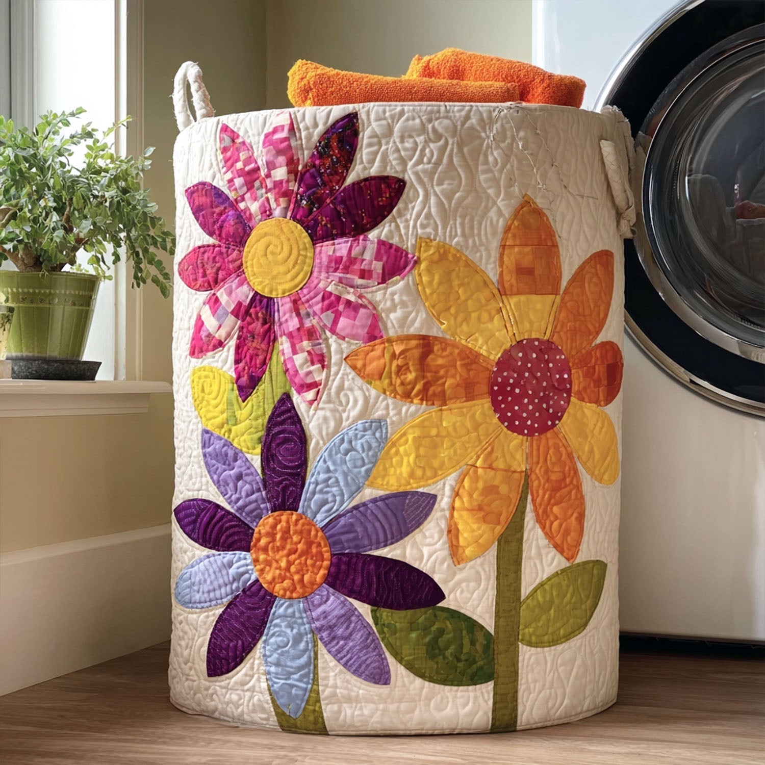 Floral Quilted Laundry Basket – Design 0006