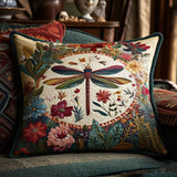 Elegant Dragonfly Quilted Cushion Cover