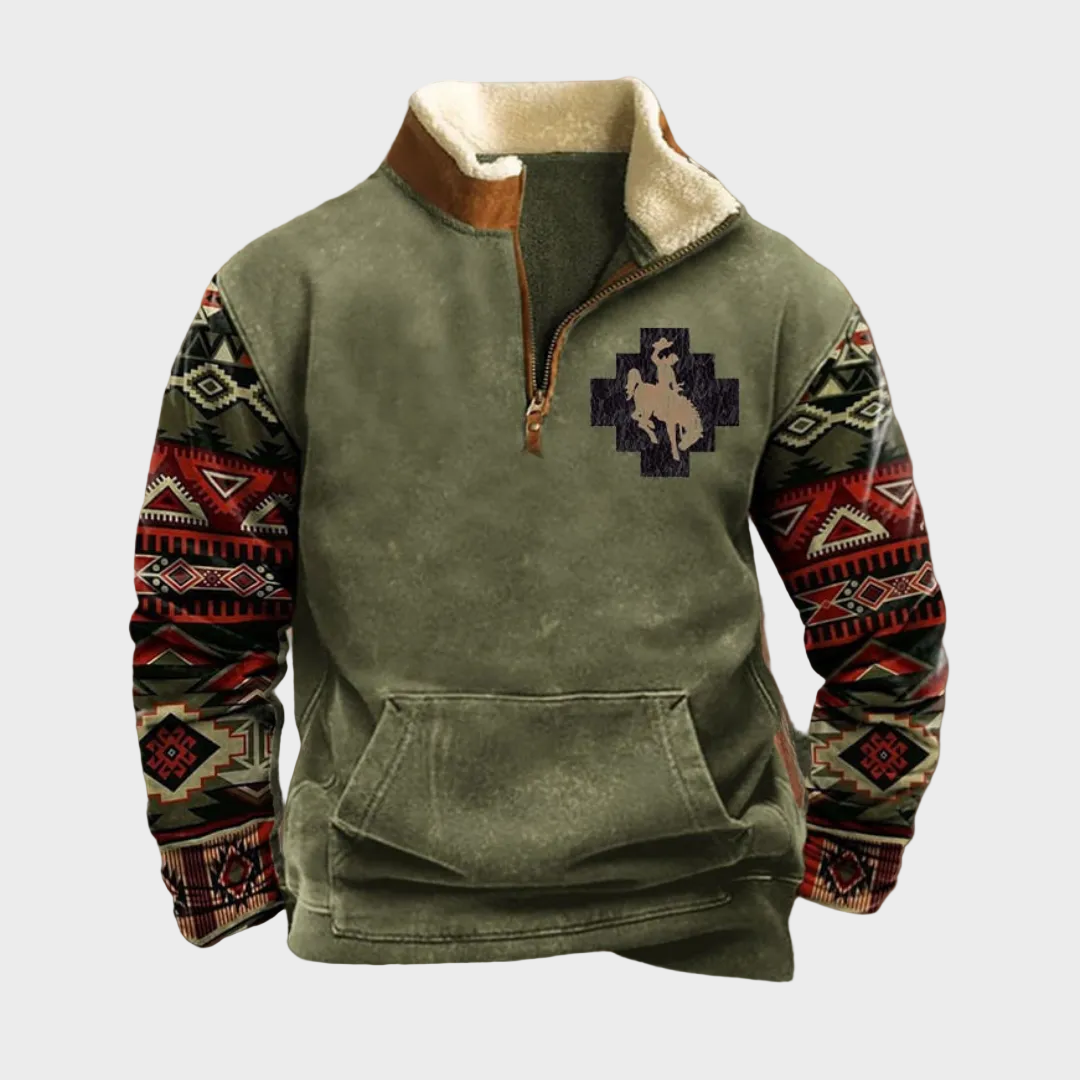 Elliott men's olive pattern-sleeve half-zip sweatshirt at Anne London, catalogue view 1