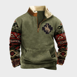 Elliott men's olive pattern-sleeve half-zip sweatshirt at Anne London, catalogue view 1