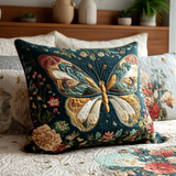 Emerald Butterfly & Flowers Quilted Cushion Cover
