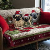 Festive Pug Trio | Quilted Sofa Cover