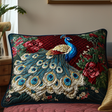 Peacock & Floral Details Quilted Cushion Cover