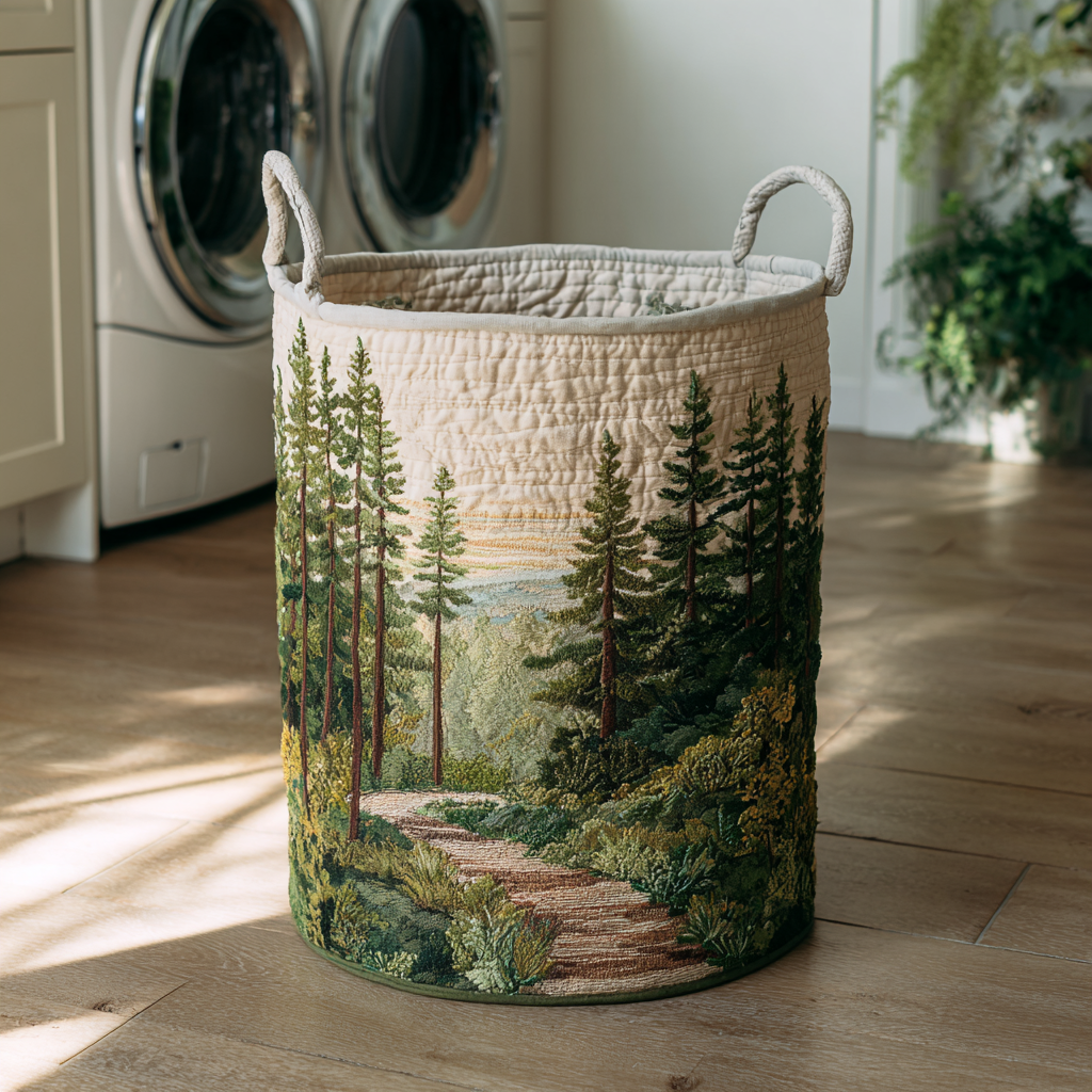 Mountain Landscape Quilted Laundry Basket – Design 0056