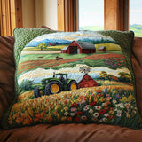 Green Countryside Landscape Quilted Cushion Cover