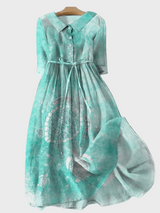 Turquoise Dress with a Sea Pattern
