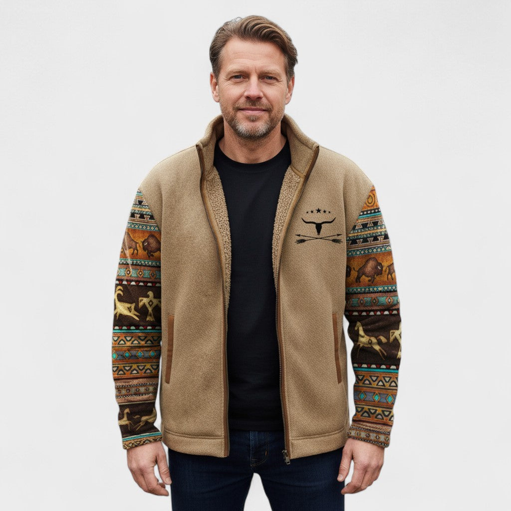 Matthew men's pattern-sleeve fleece jacket at Anne London, catalogue view 2