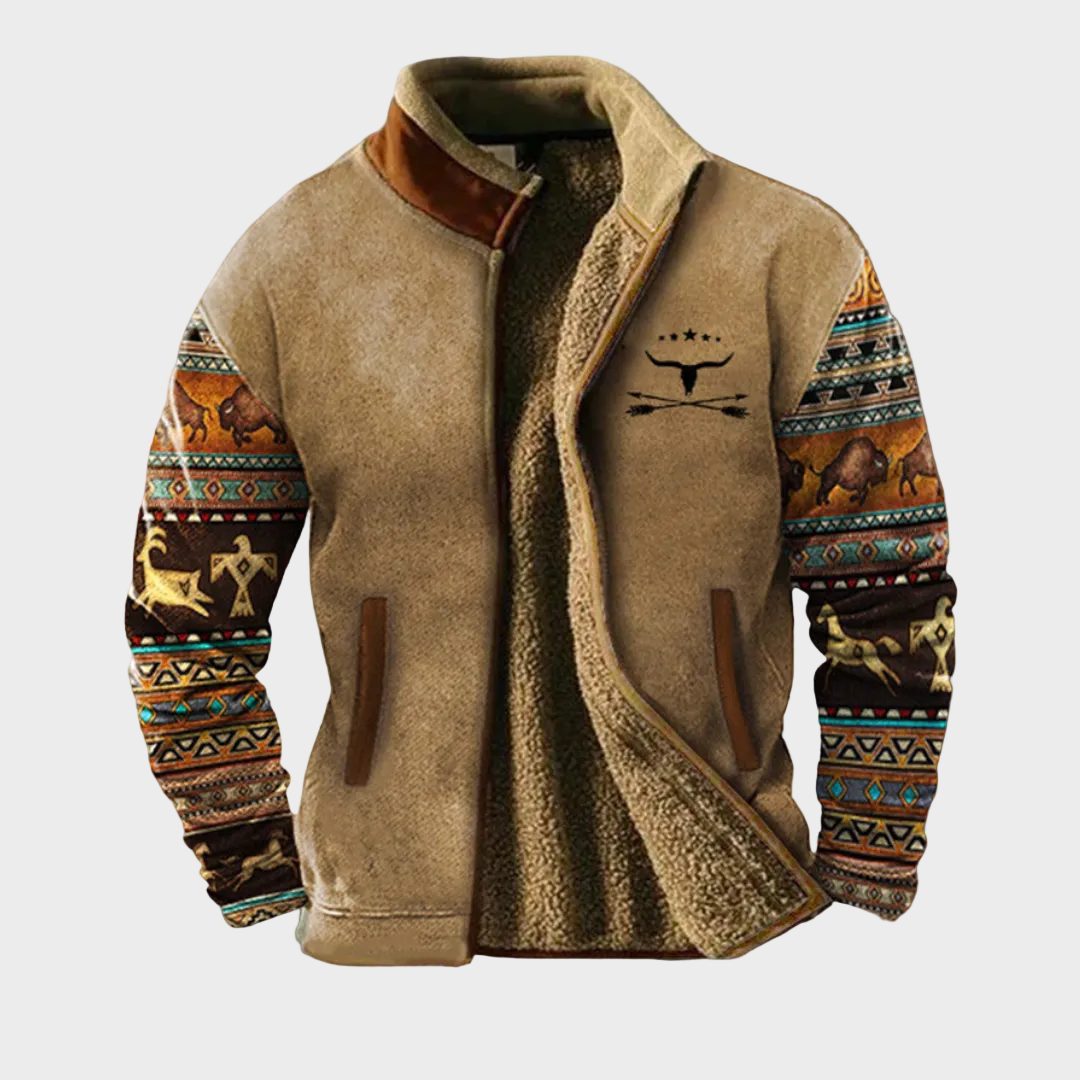 Matthew men's pattern-sleeve fleece jacket at Anne London, catalogue view 1