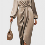 Katinka - Elegant Long V-Neck Dress with Side Slit