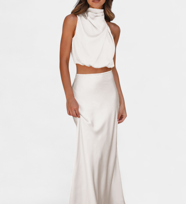 Lucia Draped Backless Skirt Dress