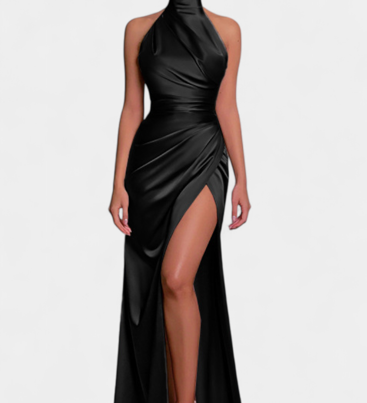 Katarina Halter Dress with Dramatic Side Split