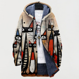 Women's Abstract Cat Print Hooded Cardigan – Lined, Size S