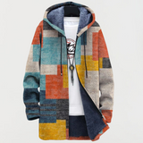 Women's Geometric Colour Block Hooded Cardigan – Lined, Sizes S–5XL