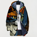 Women's Cat Face Print Hooded Cardigan by Anne London, image 2 of 2