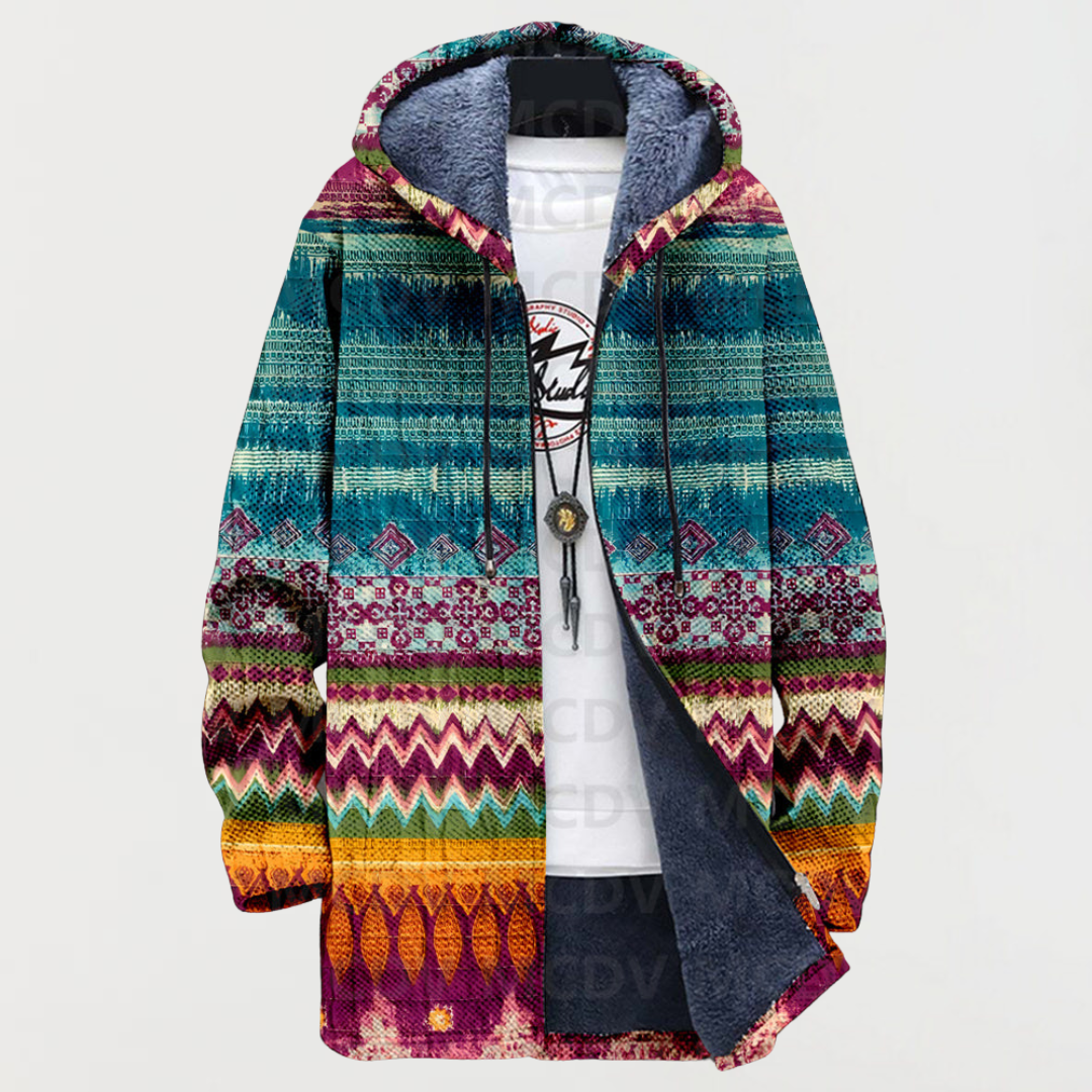 Women's Folk Geometric Print Hooded Cardigan by Anne London, image 1 of 2