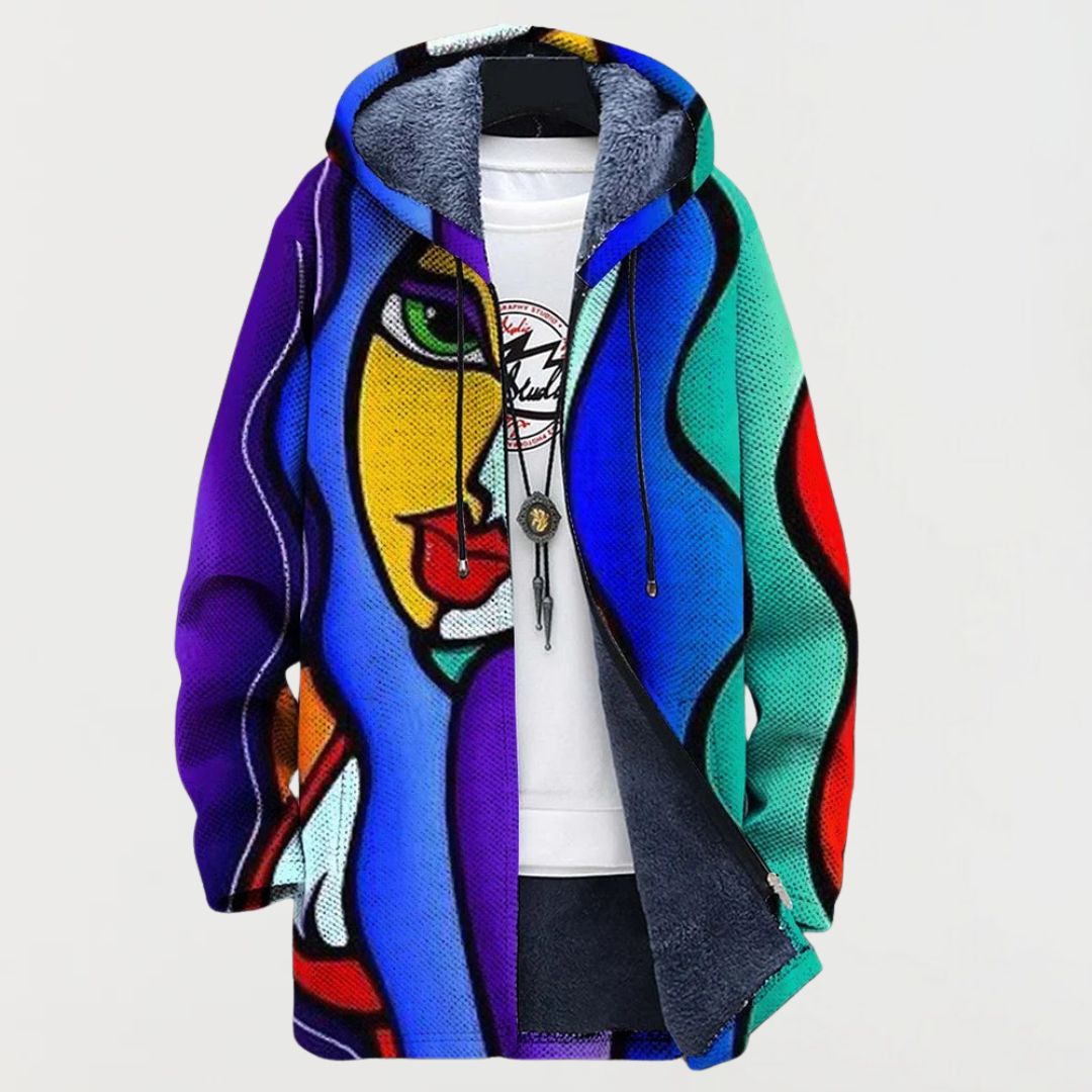 Women's Bold Abstract Print Hooded Cardigan by Anne London, image 1 of 2