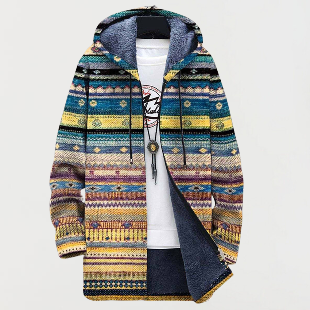 Women's Wavy Aztec Print Hooded Cardigan by Anne London, image 1 of 2