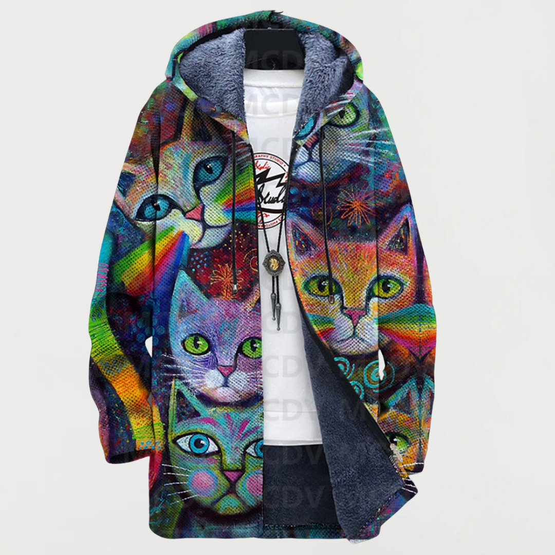 Women's Rainbow Cat Print Hoodie by Anne London, image 2 of 2