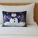 Purple Snowman Quilted Cushion Cover