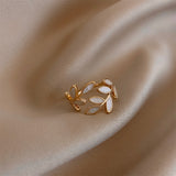 Clear - White Opal Leaf Adjustable Ring