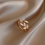 Clear - White Opal Leaf Adjustable Ring