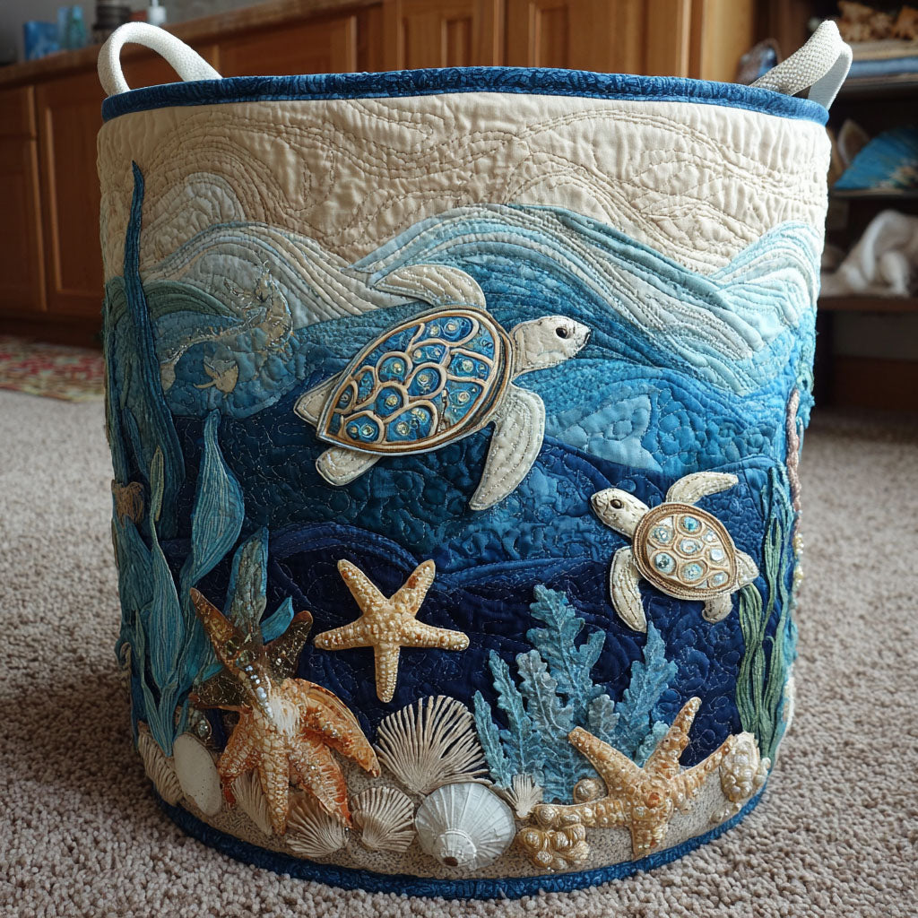 Sea Turtles Quilted Laundry Basket – Design 0005
