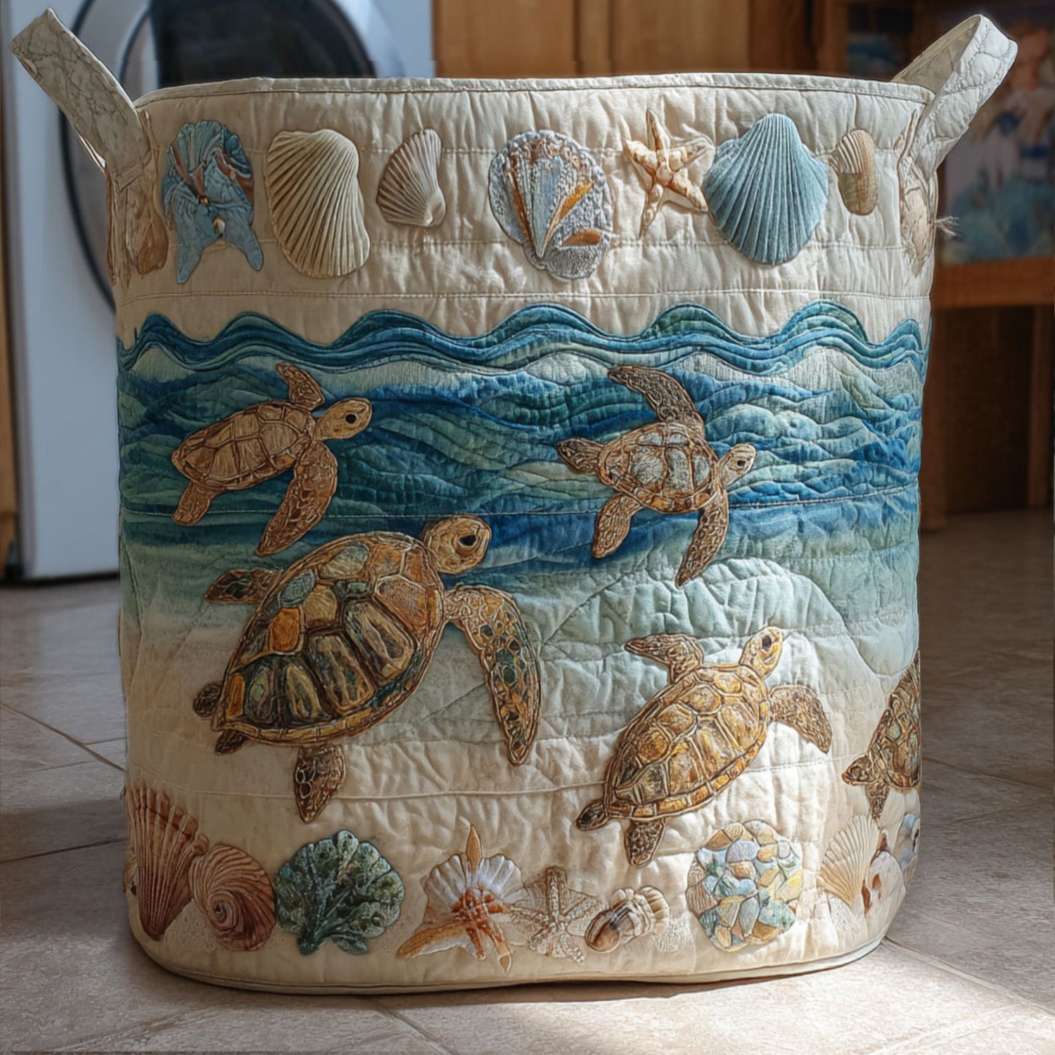 Sea Turtles Quilted Laundry Basket – Design 0005
