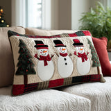 Cheerful Snowman Quilted Cushion Cover