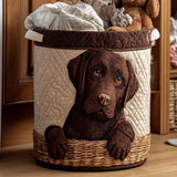 Big-Eyed Brown Dog Quilted Laundry Basket